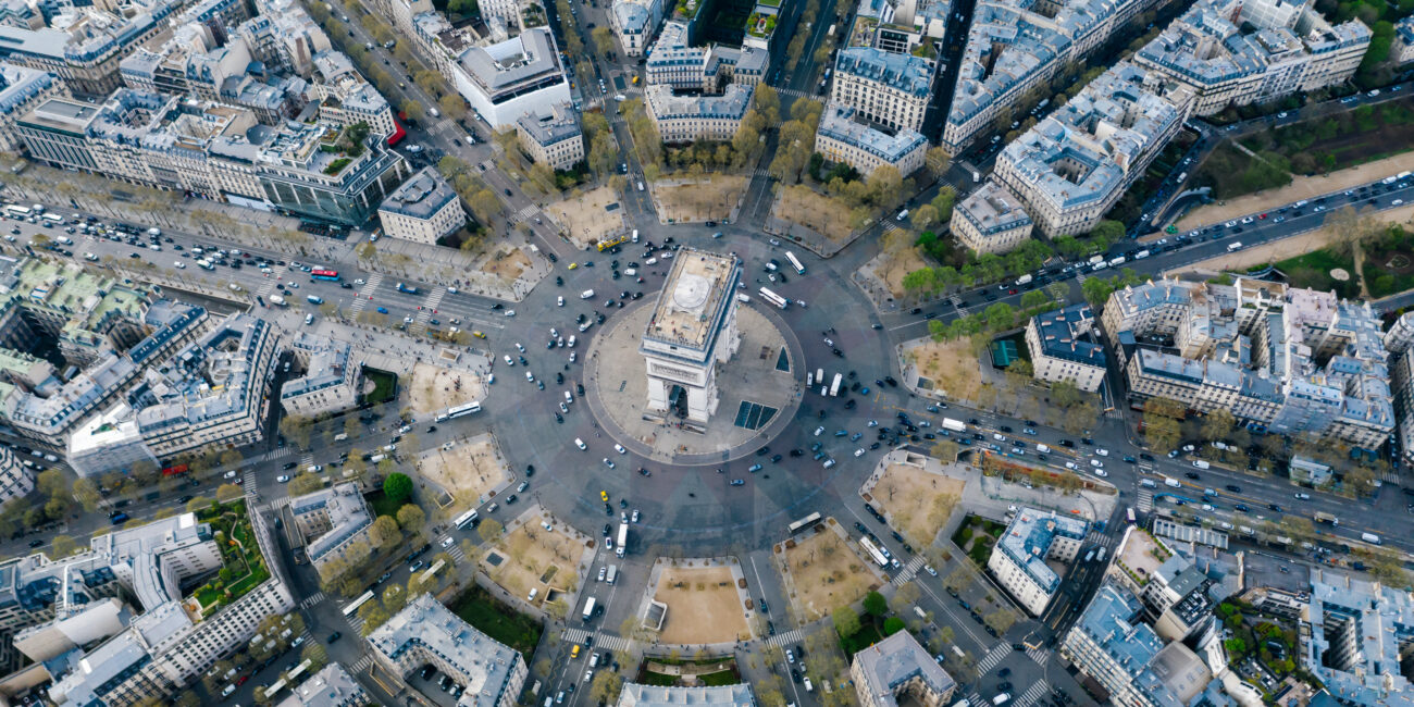 Arc de Triomphe Monument at the Center of the Roundabout